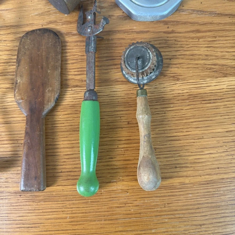 Vintage Rustic Kitchen Utensil Lot Wood Meat Tenderizer Spoon Bottle Opener 10pc